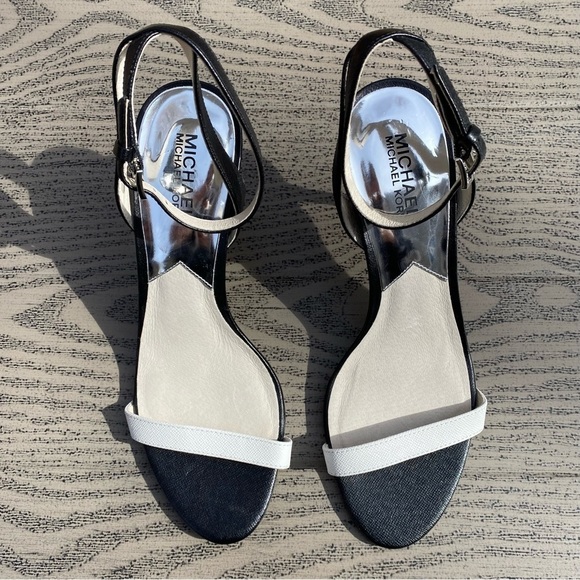 Michael Michael Kors Strappy Leather  Black and White Heels - Picture 1 of 6